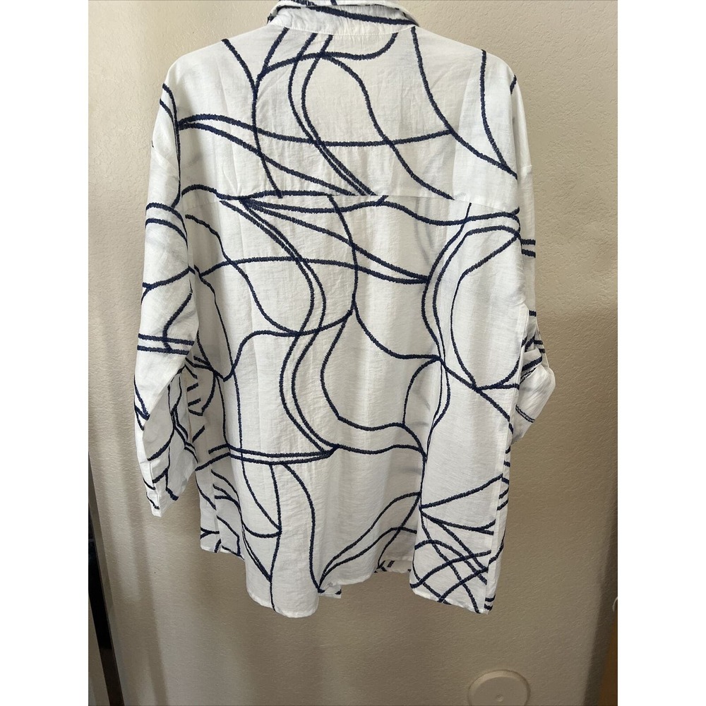 Soft Surroundings white and blue streak top Button Down Tunic blouse Large - Picture 7 of 10
